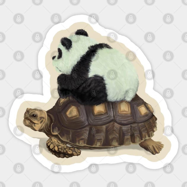 Tiny Panda Riding Tortoise Sticker by CandieFX 